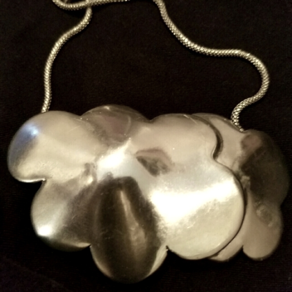 Vintage Silver Tone Statement Cloud Necklace - image 8